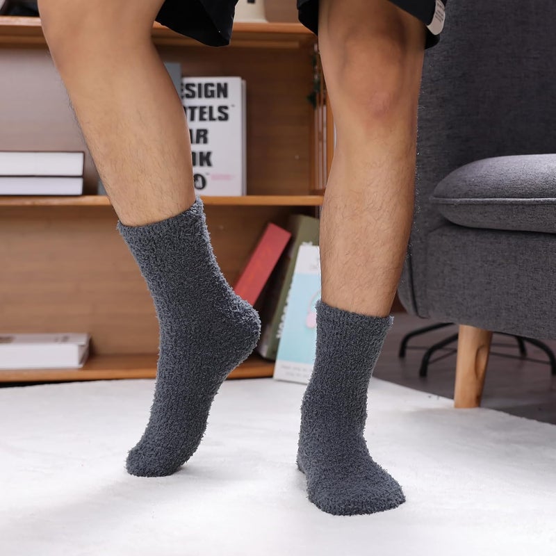 LINEMIN Mens Fuzzy Socks Cozy Fluffy Winter Warm Slipper Socks Microfiber Soft Home Sleeping Socks 5/6 Pairs - Image 5